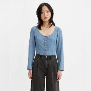 Levi's Women's Long Sleeve Daryn Corset Blouse - Dolly Blue, Size Large